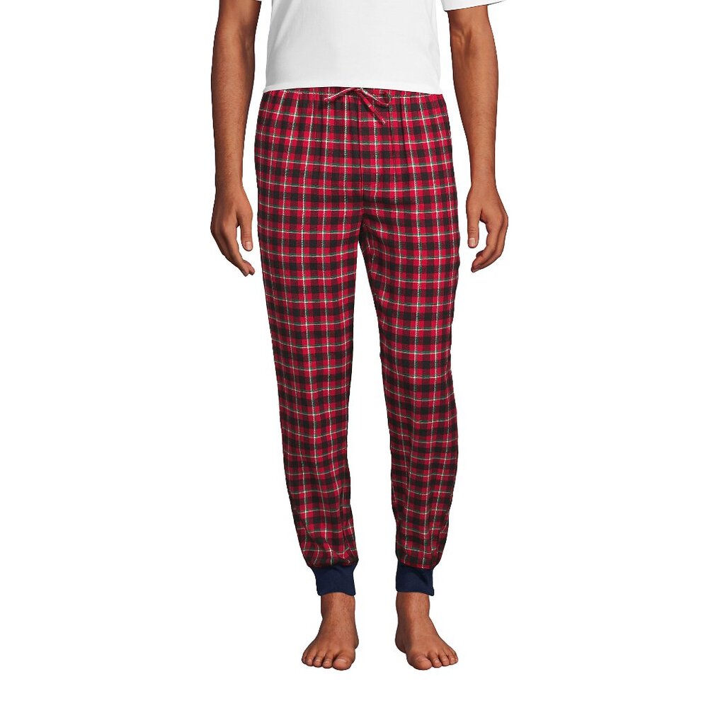 Lands End Mens Jogger Pajama Pants Lounge Red and Black Plaid size XXL Tall 2XLT